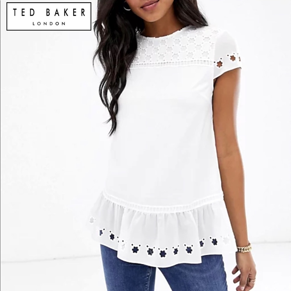 NWT Ted Baker | Fellie Broderie Pleated Frill Eyelet Blouse XS 0-2 - Picture 1 of 16